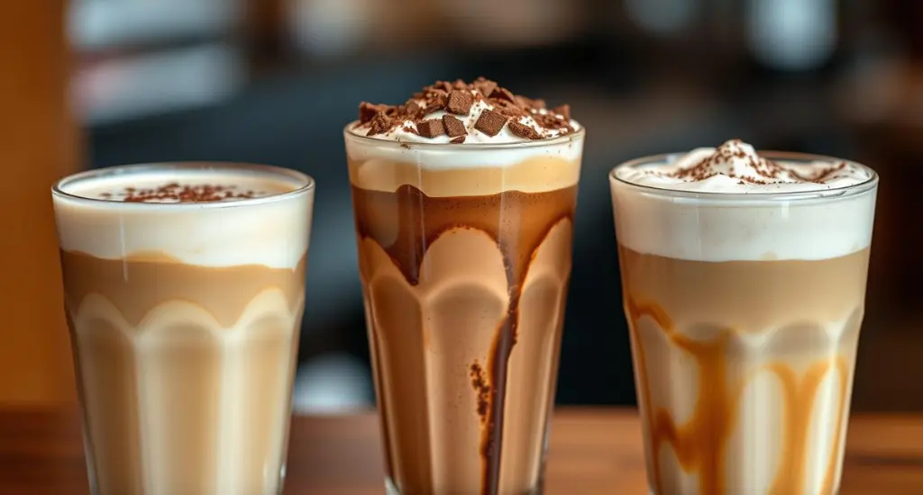 A collection of tiramisu coffee drinks, including a creamy tiramisu latte, a chocolate-dusted mocha, and a frothy tiramisu cappuccino, presented in a cozy café ambiance.